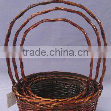 Brown Color Round Willow Basket with Handle