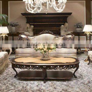 Elegant Stylish French Baroque Design Solid Wood Carving Floral Oval Coffee Table With Marquetry Inaly Table Top BF12-03284d photo-2