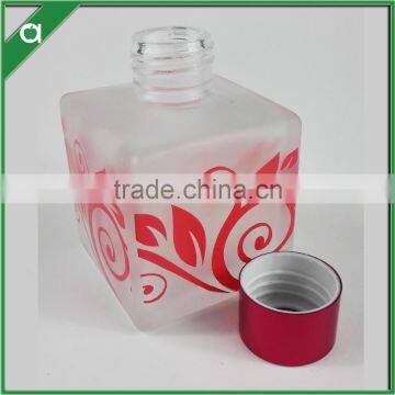 red flower glass bottle for 100ml reed diffuser oil with aluminium crown cap