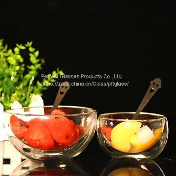 Double wall glass ice ream bowl fruit bowl  handmade microwave bowl wholesale bowl