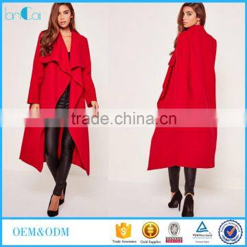 New designs ladies red long coat winter autumn wear long sleeve open jacket