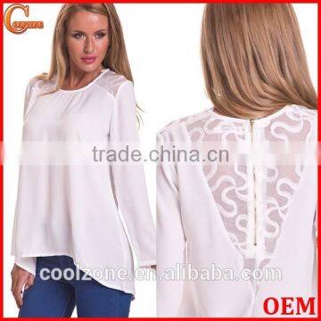 100%Polyester long sleeve woman blouse 2015,women tank tops in white