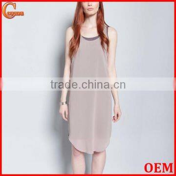 2015 fashion sleeveless round neck lady dress design
