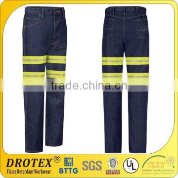 Reflective Striped Cotton Industrial Fireproof Work Jeans