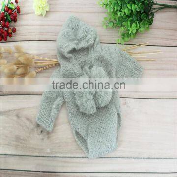 Newborn knit romper and bonnet sets crochet mohair long sleeve hooded romper baby girl overall newborn onesie photography props