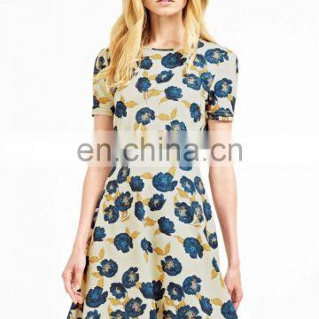 2016 Summer Fashion Girls Floral Print Short Sleeve Midi Dress photo-2