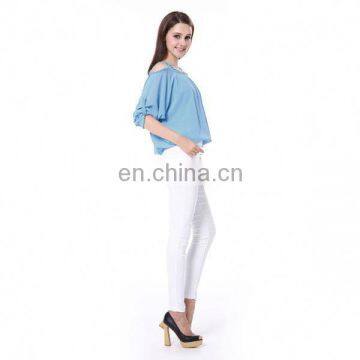 Pockets and Buttons Design White Pants Wholesale Lady Pants photo-2