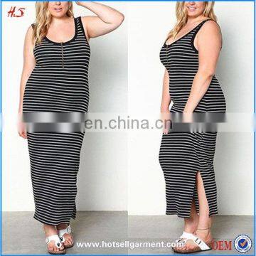 High Quality Wholesale Clothing Women Plus Size Front Zipper Stripe Knit Maix Dress Xxxxl Fancy Dress