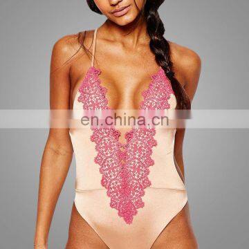 Wholesale Products Girl Embroidered Sexy Swimming Wear Deep V-neck Swimsuit Backless Beachwear Cross Bandage Apparel photo-4