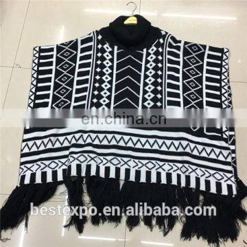 wholesale latest sweater designs for girls knitted turtleneck poncho with fringe guangzhou factory coat