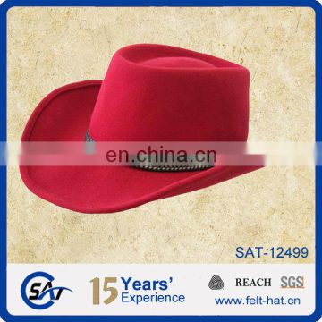 red outdoor Wool Felt Cowboy Hat with leather ribbon