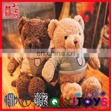 100% Polyester pp Cotton foam OEM brown plush stuffed teddy bear, custom teddy bear with sweater baby plush toys