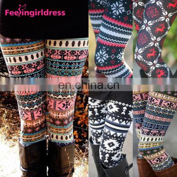 New Xmas Snowflake Winter Leggings Women Warm Winter Knit Tight Fleece Stretch Pants