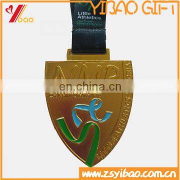 Wholesale custom logo plating gold color running sport metal medal with landyard for award souvenir gifts