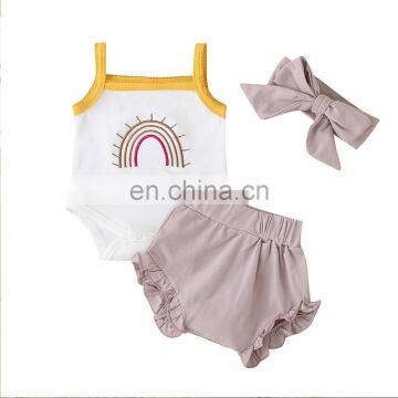 Rainbow Romper And Bloomer Headband Baby Girl Clothes Summer Toddler Girl Outfits photo-4