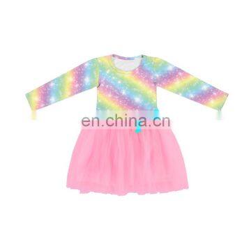 Long Sleeves Rainbow Cute Tutu Dress Baby Girl Party Wear