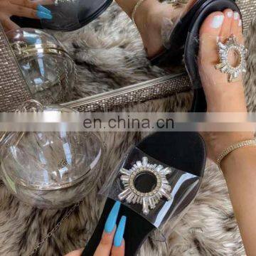 Acrylic Transparent Handbag Slippers Set Ladies Female Round Ball Purse and Matching shoes Set rhinestones slipper sandals