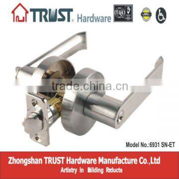 6931SN-ET:Trust Heavy-duty North American Tubular Lever Door Handle Lock with Brass cylinder