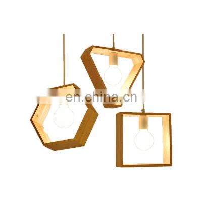 Modern simple geometry restaurant hanging light Nordic woodiness chandelier