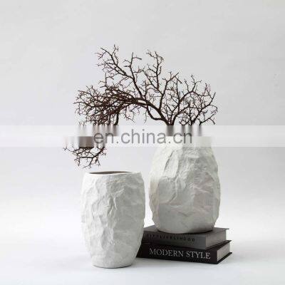 Hand Craft Round Wabi Sabi Modern Nordic White Ceramic Vase for Home Decoration