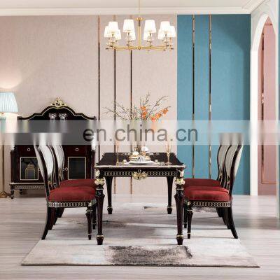 Modern luxury design metal decor home furniture 6 chairs solid wood dining table sets