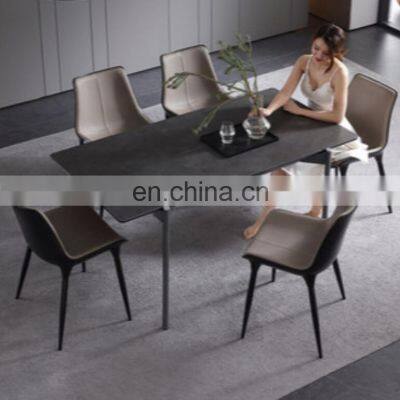 Contemporary Nordic Modern Metal Legs Dining Leather Chairs photo-3