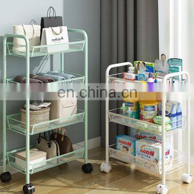 3 Tier steel mesh grocery trolley bathroom kitchen organizer storage movable Rolling Cart