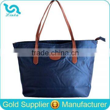 Fashion Navy Blue XXX Lady Bag Fashion Nylon Handbag With Leather Handle