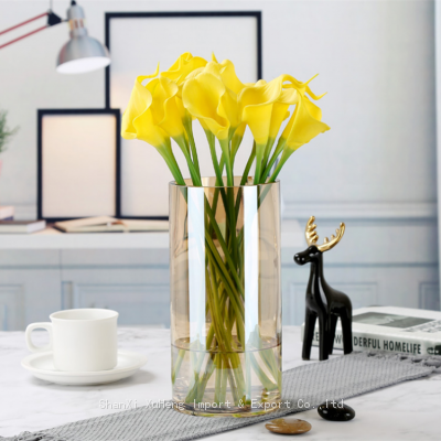 Modern Gold Colored Flower Container Traditional Chinese Tabletop Vase Cylinder Glass Vase photo-3