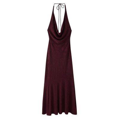 2025 Spring/Summer New European and American Style Women's Fashion Style Sexy Jacquard Hanging Neck Dress photo-4