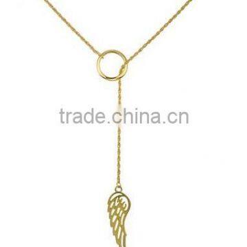 Goldtone Angel Wing Lariat Style 30.5 Inch Rope Necklace