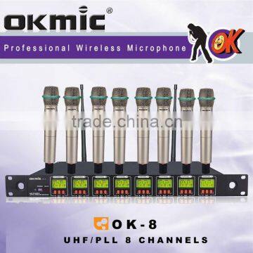 OK-8 UHF/PLL 8 Channel wirelesss microphone system