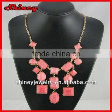 fashion rose rhinestone pink color chunky fashion women necklace