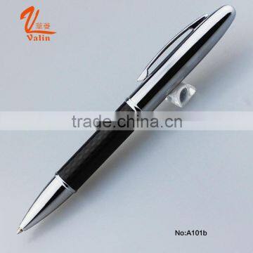 2016 Promotional silver stainless steel carbon fiber metal ball pen