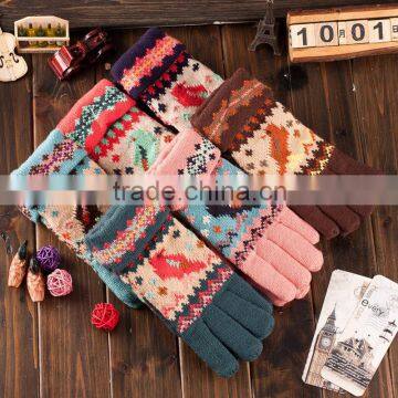 Bird pattern knitted gloves fingers fashion ladies gloves, full finger gloves