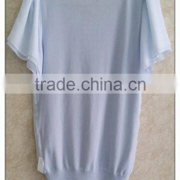 Simple Chiffon T-shirt Short Sleeve Knitting Wear With Chiffon Stitching photo-2