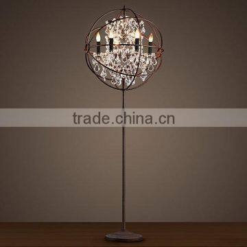 2016 New Style Simple Vintage Iron Crystal Floor Lamp Model 5014-L5