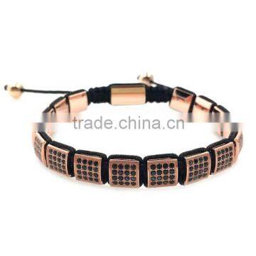 rose gold square beads inlay black crystal knotted bracelet