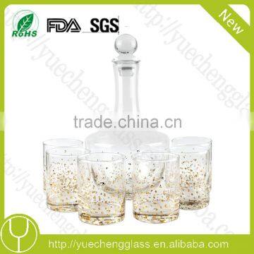 Clear cheap Glass juice set with gold dots decal wholesale