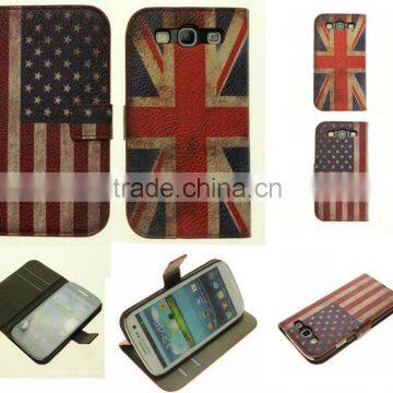 Fashional Wallet leather case cover for samsung galaxy s3,National American US Flag British UK Flag patterns