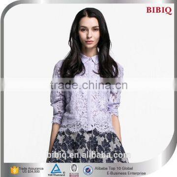 2015 Hot Sale Long Sleeve Purple Women Lace Blouse