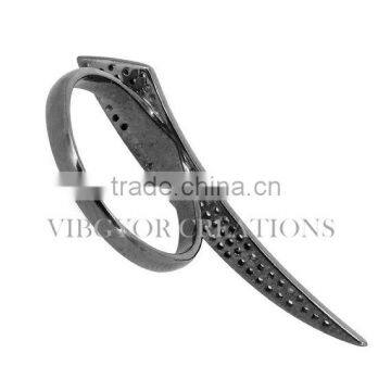 92.5 Solid Sterling Silver Black Rhodium Pave Setted Diamond Ring Sword Shape Finger Ring Very Beautiful Pretty Fashion US Ring