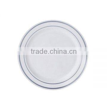 6'' Round Disposable Plastic Plate with Gold and Silver Rim