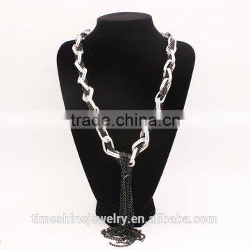 Trendy White and Hemi Color Metal Chain With Tassel Necklace
