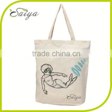 printed top zipper cotton tote bag