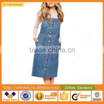 New Design Bonnie Denim Jeans Button-up Overall dress Summer Casual Long Dress For Women