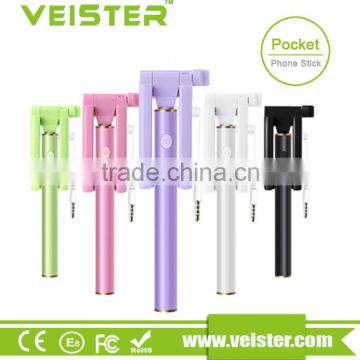 Veister colorful Extendable Selfie Wired Stick Phone Holder Remote Shutter Monopod For smartphone