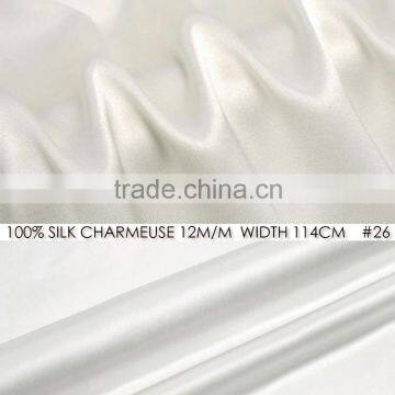Silk Charmeuse Satin Fabric 12momme 114cm Width 100% Silk Fabric Natural White Evening Dress Chinese Silk Fabric Supplier NO 26