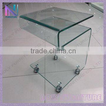 Elegant appereance CT126 tempered glass Cafe coffee table with wheels
