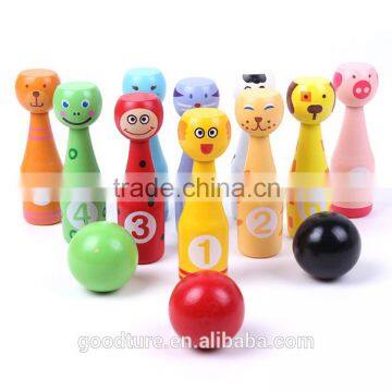 Wooden Cartoon Bowling Set Of Ten Bowling Pins And Three Balls